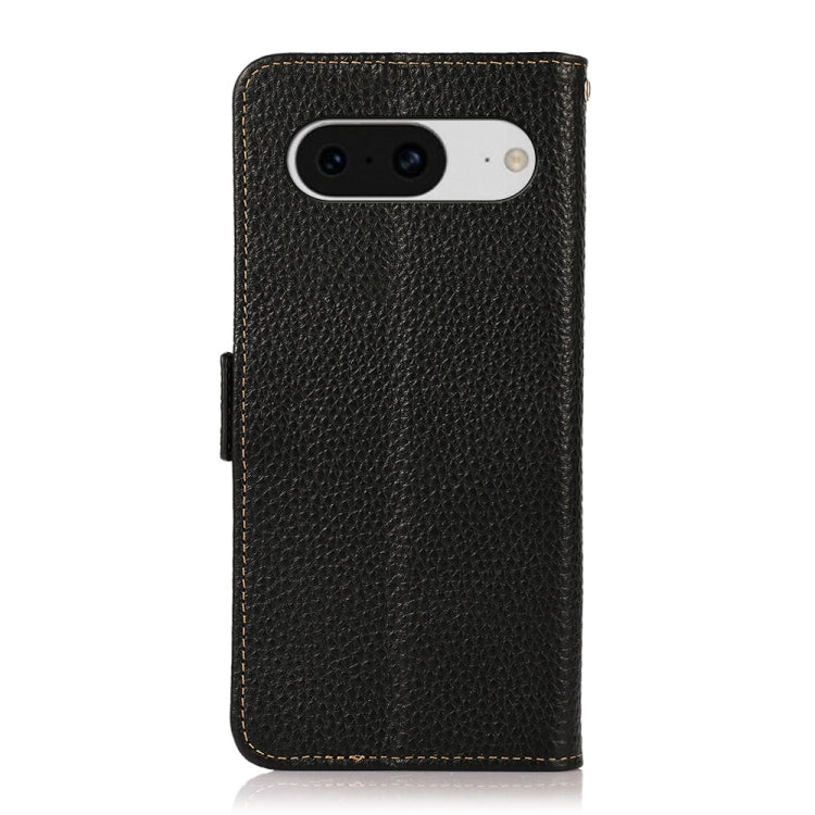For Google Pixel 8 KHAZNEH Side-Magnetic Litchi Genuine Leather RFID Phone Case(Black) - Google Cases by buy2fix | Online Shopping UK | buy2fix