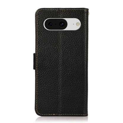 For Google Pixel 8 KHAZNEH Side-Magnetic Litchi Genuine Leather RFID Phone Case(Black) - Google Cases by buy2fix | Online Shopping UK | buy2fix