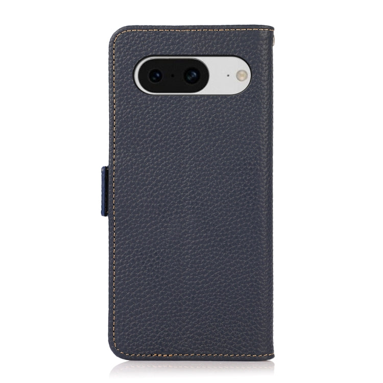 For Google Pixel 8 KHAZNEH Side-Magnetic Litchi Genuine Leather RFID Phone Case(Blue) - Google Cases by buy2fix | Online Shopping UK | buy2fix