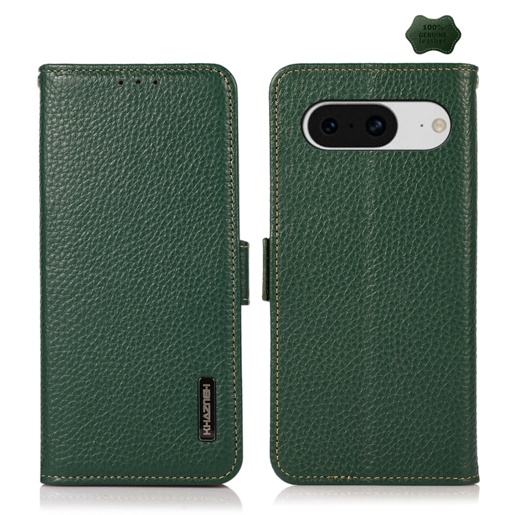 For Google Pixel 8 KHAZNEH Side-Magnetic Litchi Genuine Leather RFID Phone Case(Green) - Google Cases by buy2fix | Online Shopping UK | buy2fix