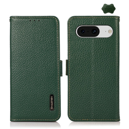For Google Pixel 8 KHAZNEH Side-Magnetic Litchi Genuine Leather RFID Phone Case(Green) - Google Cases by buy2fix | Online Shopping UK | buy2fix