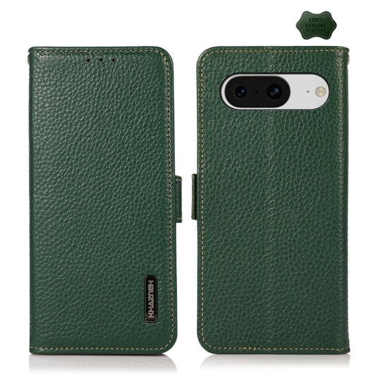 For Google Pixel 8 KHAZNEH Side-Magnetic Litchi Genuine Leather RFID Phone Case(Green) - Google Cases by buy2fix | Online Shopping UK | buy2fix