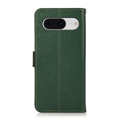 For Google Pixel 8 KHAZNEH Side-Magnetic Litchi Genuine Leather RFID Phone Case(Green) - Google Cases by buy2fix | Online Shopping UK | buy2fix