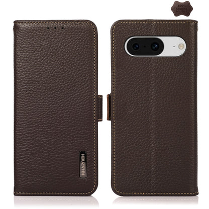 For Google Pixel 8 KHAZNEH Side-Magnetic Litchi Genuine Leather RFID Phone Case(Brown) - Google Cases by buy2fix | Online Shopping UK | buy2fix