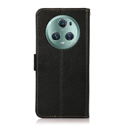 For Honor Magic5 Pro KHAZNEH Side-Magnetic Litchi Genuine Leather RFID Phone Case(Black) - Honor Cases by buy2fix | Online Shopping UK | buy2fix