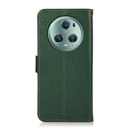For Honor Magic5 Pro KHAZNEH Side-Magnetic Litchi Genuine Leather RFID Phone Case(Green) - Honor Cases by buy2fix | Online Shopping UK | buy2fix