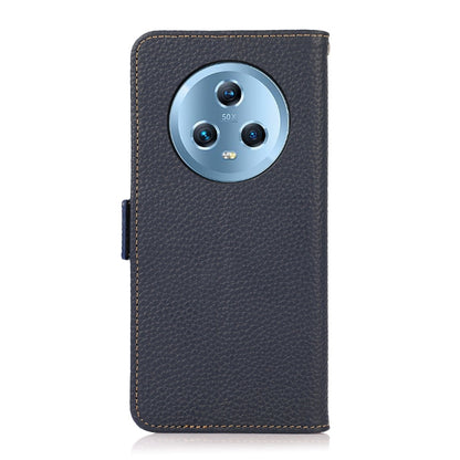 For Honor Magic5 KHAZNEH Side-Magnetic Litchi Genuine Leather RFID Phone Case(Blue) - Honor Cases by buy2fix | Online Shopping UK | buy2fix