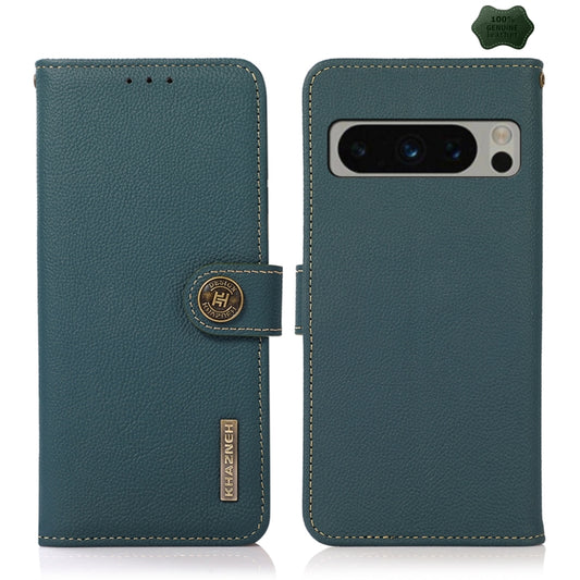 For Google Pixel 8 Pro KHAZNEH Custer Genuine Leather RFID Phone Case(Green) - Google Cases by buy2fix | Online Shopping UK | buy2fix