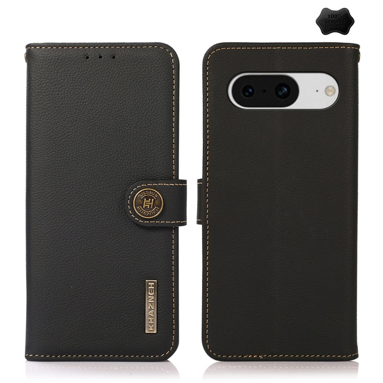 For Google Pixel 8 KHAZNEH Custer Genuine Leather RFID Phone Case(Black) - Google Cases by buy2fix | Online Shopping UK | buy2fix