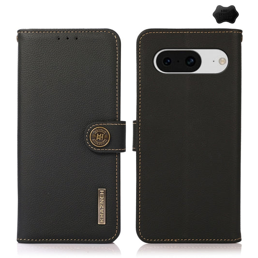 For Google Pixel 8 KHAZNEH Custer Genuine Leather RFID Phone Case(Black) - Google Cases by buy2fix | Online Shopping UK | buy2fix
