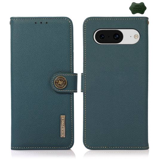 For Google Pixel 8 KHAZNEH Custer Genuine Leather RFID Phone Case(Green) - Google Cases by buy2fix | Online Shopping UK | buy2fix