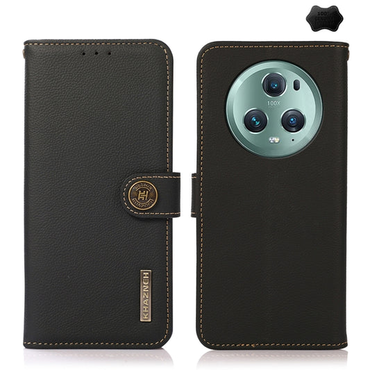 For Honor Magic5 Pro KHAZNEH Custer Genuine Leather RFID Phone Case(Black) - Honor Cases by buy2fix | Online Shopping UK | buy2fix