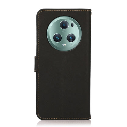 For Honor Magic5 Pro KHAZNEH Custer Genuine Leather RFID Phone Case(Black) - Honor Cases by buy2fix | Online Shopping UK | buy2fix