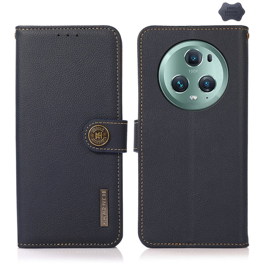 For Honor Magic5 Pro KHAZNEH Custer Genuine Leather RFID Phone Case(Blue) - Honor Cases by buy2fix | Online Shopping UK | buy2fix