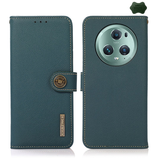 For Honor Magic5 Pro KHAZNEH Custer Genuine Leather RFID Phone Case(Green) - Honor Cases by buy2fix | Online Shopping UK | buy2fix