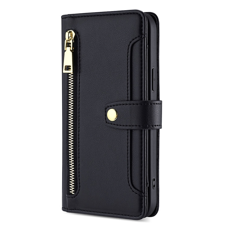 For Realme C55 4G Sheep Texture Cross-body Zipper Wallet Leather Phone Case(Black) by buy2fix