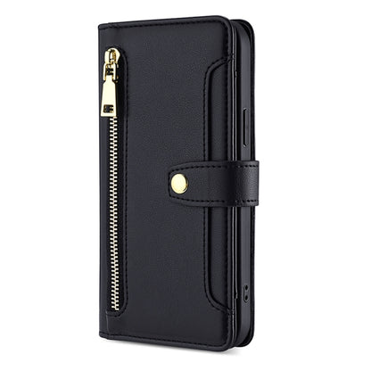 For Realme C55 4G Sheep Texture Cross-body Zipper Wallet Leather Phone Case(Black) by buy2fix