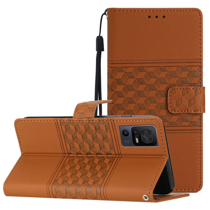 For TCL 40 SE Diamond Embossed Skin Feel Leather Phone Case with Lanyard(Brown) - TCL by buy2fix | Online Shopping UK | buy2fix