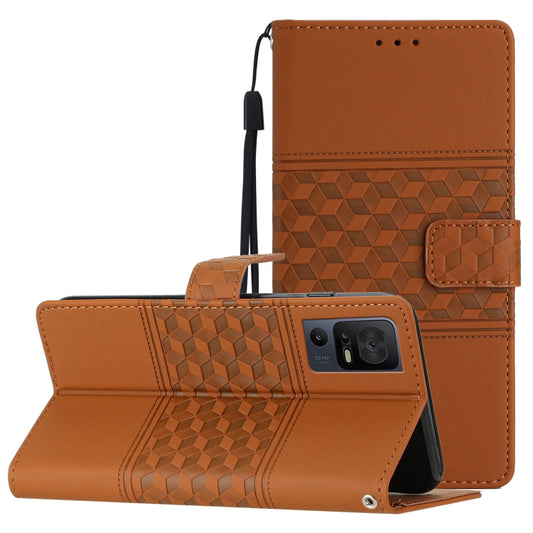 For TCL 40 SE Diamond Embossed Skin Feel Leather Phone Case with Lanyard(Brown) - TCL by buy2fix | Online Shopping UK | buy2fix