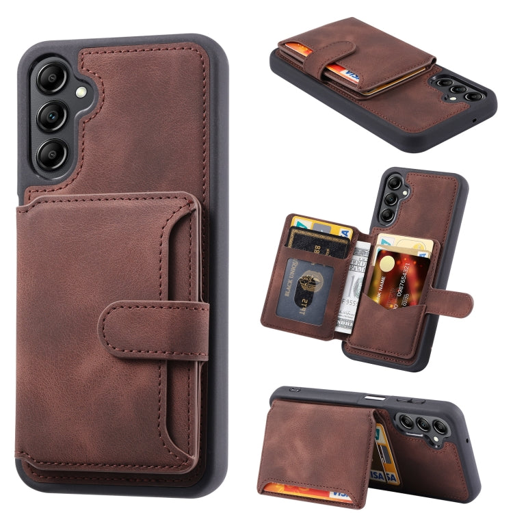 For Samsung Galaxy A35 5G Skin Feel Dream RFID Anti-theft PU Card Bag Phone Case(Coffee) by buy2fix