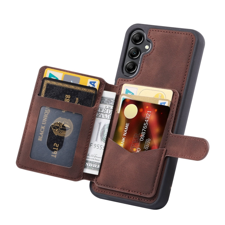 For Samsung Galaxy A35 5G Skin Feel Dream RFID Anti-theft PU Card Bag Phone Case(Coffee) by buy2fix