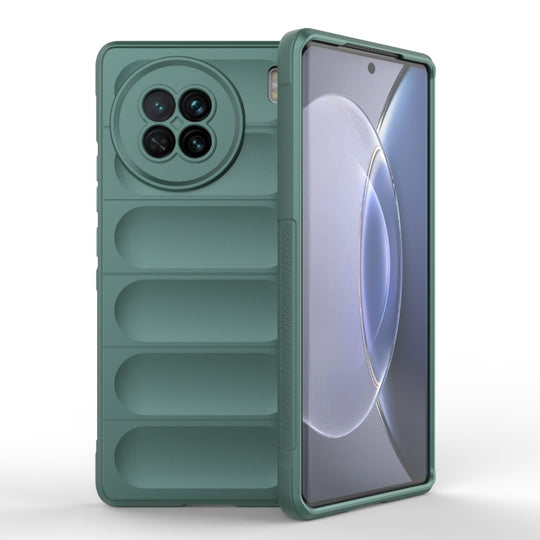For vivo X90 5G Magic Shield TPU + Flannel Phone Case(Dark Green)