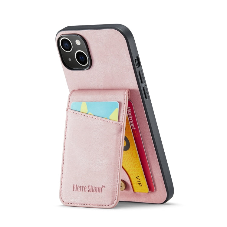 For iPhone 14 Fierre Shann Crazy Horse Card Holder Back Cover PU Phone Case(Pink) - iPhone 14 Cases by FIERRE SHANN | Online Shopping UK | buy2fix