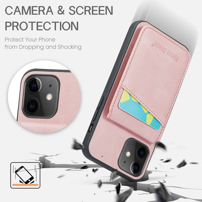 For iPhone 11 Fierre Shann Crazy Horse Card Holder Back Cover PU Phone Case(Pink) - iPhone 11 Cases by FIERRE SHANN | Online Shopping UK | buy2fix