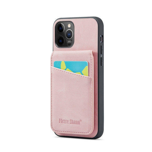 For iPhone 11 Pro Max Fierre Shann Crazy Horse Card Holder Back Cover PU Phone Case(Pink) - iPhone 11 Pro Max Cases by FIERRE SHANN | Online Shopping UK | buy2fix