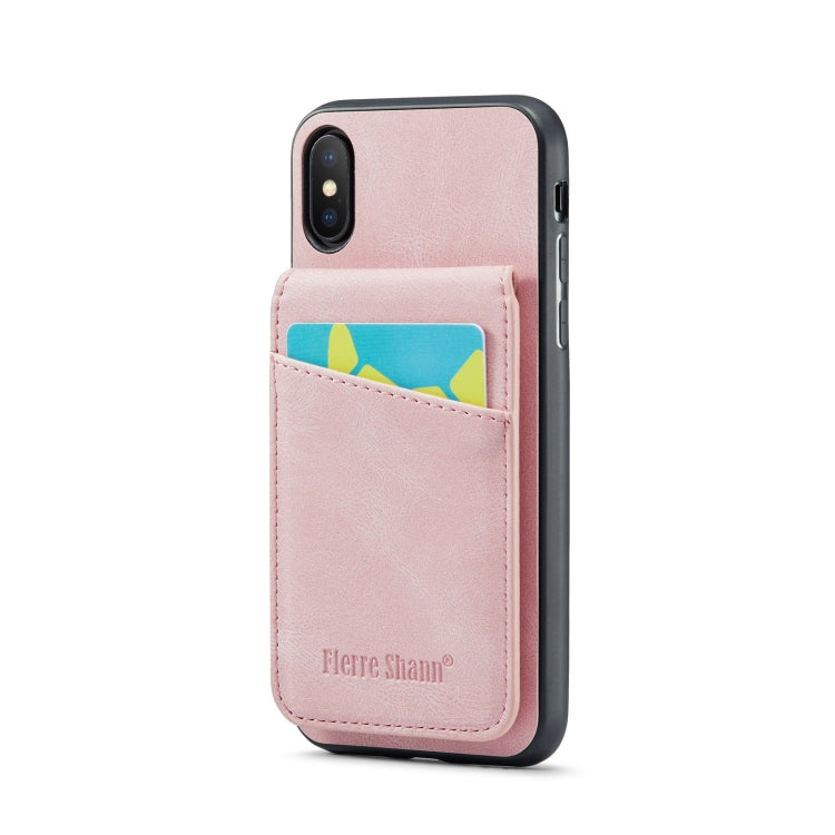 For iPhone XS Max Fierre Shann Crazy Horse Card Holder Back Cover PU Phone Case(Pink) - More iPhone Cases by FIERRE SHANN | Online Shopping UK | buy2fix