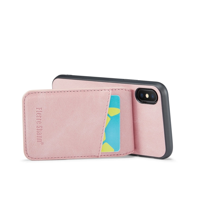 For iPhone XS Max Fierre Shann Crazy Horse Card Holder Back Cover PU Phone Case(Pink) - More iPhone Cases by FIERRE SHANN | Online Shopping UK | buy2fix