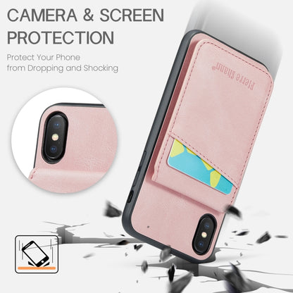 For iPhone XS Max Fierre Shann Crazy Horse Card Holder Back Cover PU Phone Case(Pink) - More iPhone Cases by FIERRE SHANN | Online Shopping UK | buy2fix