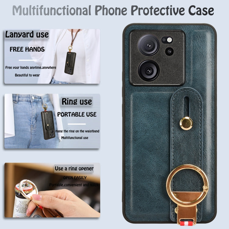 For Xiaomi 13T / 13T Pro / Redmi K60 Ultra Wristband Leather Back Phone Case(Blue) - Xiaomi Cases by buy2fix | Online Shopping UK | buy2fix