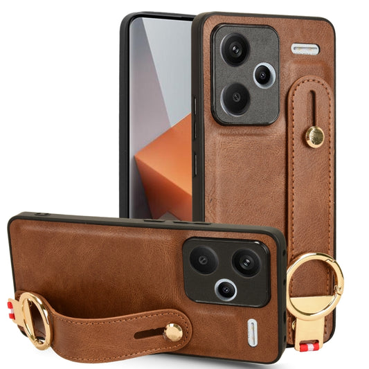 For Xiaomi Redmi Note 13 Pro+ Wristband Leather Back Phone Case(Brown) - Xiaomi Cases by buy2fix | Online Shopping UK | buy2fix