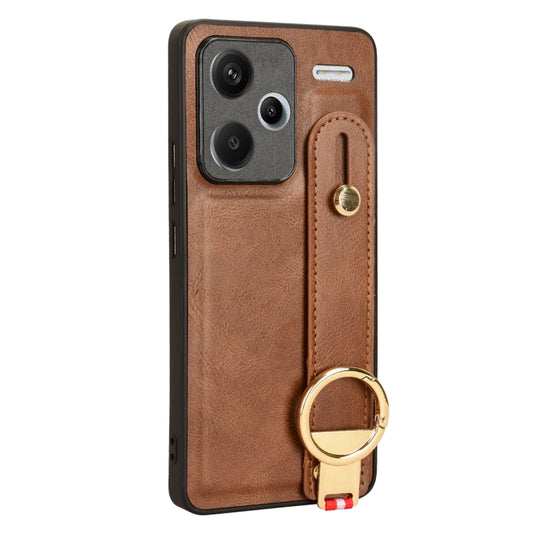 For Xiaomi Redmi Note 13 Pro+ Wristband Leather Back Phone Case(Brown) - Xiaomi Cases by buy2fix | Online Shopping UK | buy2fix