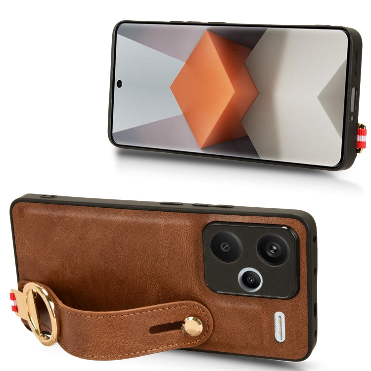 For Xiaomi Redmi Note 13 Pro+ Wristband Leather Back Phone Case(Brown) - Xiaomi Cases by buy2fix | Online Shopping UK | buy2fix