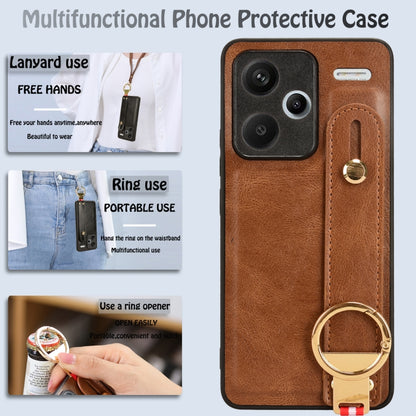 For Xiaomi Redmi Note 13 Pro+ Wristband Leather Back Phone Case(Brown) - Xiaomi Cases by buy2fix | Online Shopping UK | buy2fix