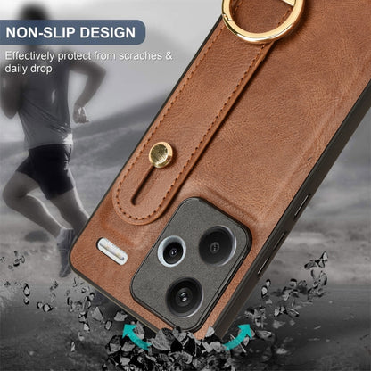 For Xiaomi Redmi Note 13 Pro+ Wristband Leather Back Phone Case(Brown) - Xiaomi Cases by buy2fix | Online Shopping UK | buy2fix