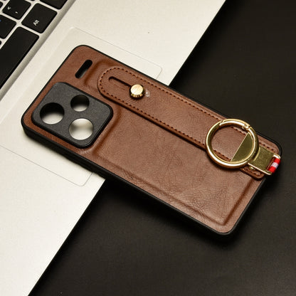 For Xiaomi Redmi Note 13 Pro+ Wristband Leather Back Phone Case(Brown) - Xiaomi Cases by buy2fix | Online Shopping UK | buy2fix