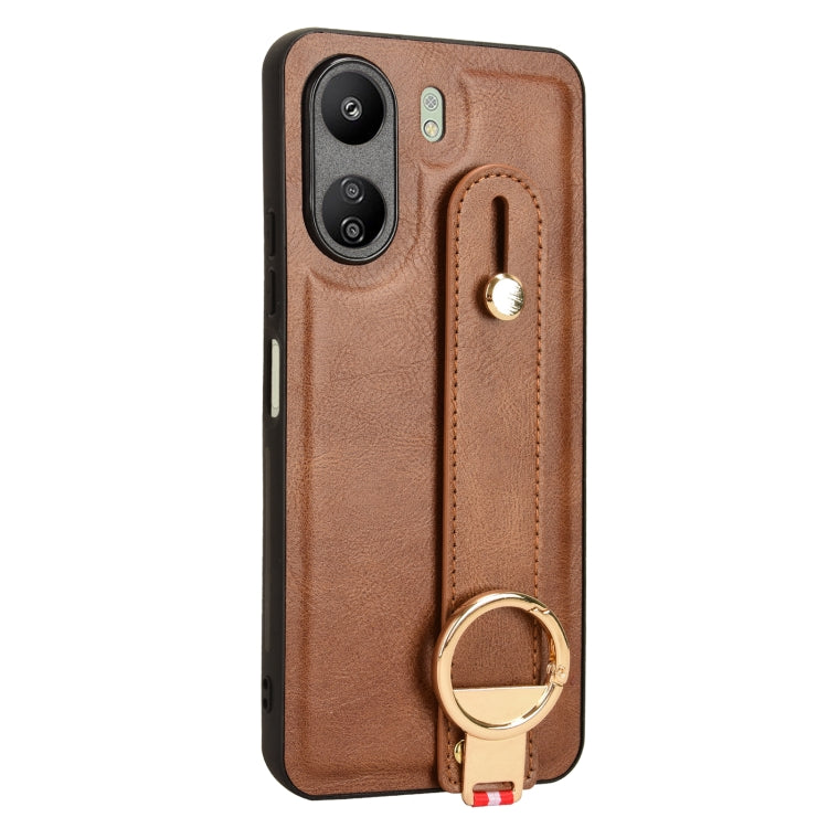 For Xiaomi Redmi 13C 4G/Poco C65 Wristband Leather Back Phone Case(Brown) by buy2fix