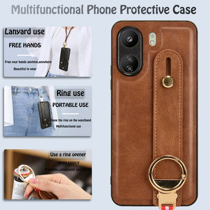 For Xiaomi Redmi 13C 4G/Poco C65 Wristband Leather Back Phone Case(Brown) by buy2fix