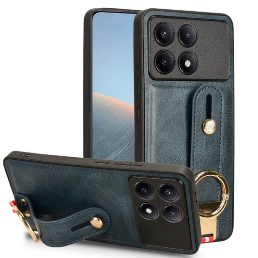 For Xiaomi Redmi K70/K70 Pro Wristband Leather Back Phone Case(Blue) - Xiaomi Cases by buy2fix | Online Shopping UK | buy2fix