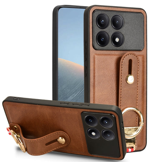 For Xiaomi Redmi K70/K70 Pro Wristband Leather Back Phone Case(Brown) - Xiaomi Cases by buy2fix | Online Shopping UK | buy2fix