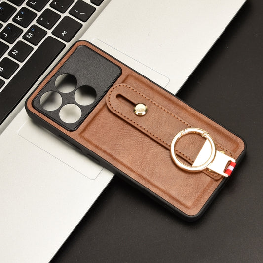 For Xiaomi Redmi K70/K70 Pro Wristband Leather Back Phone Case(Brown) - Xiaomi Cases by buy2fix | Online Shopping UK | buy2fix