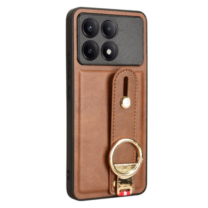 For Xiaomi Redmi K70/K70 Pro Wristband Leather Back Phone Case(Brown) - Xiaomi Cases by buy2fix | Online Shopping UK | buy2fix