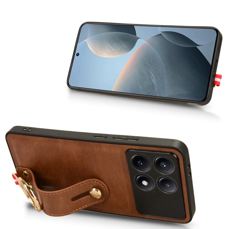 For Xiaomi Redmi K70/K70 Pro Wristband Leather Back Phone Case(Brown) - Xiaomi Cases by buy2fix | Online Shopping UK | buy2fix