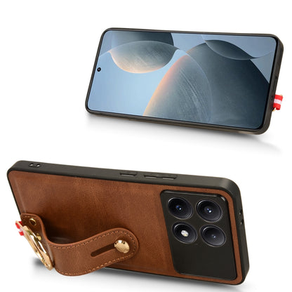 For Xiaomi Redmi K70/K70 Pro Wristband Leather Back Phone Case(Brown) - Xiaomi Cases by buy2fix | Online Shopping UK | buy2fix