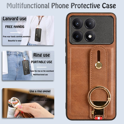For Xiaomi Redmi K70/K70 Pro Wristband Leather Back Phone Case(Brown) - Xiaomi Cases by buy2fix | Online Shopping UK | buy2fix