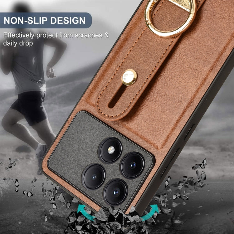 For Xiaomi Redmi K70/K70 Pro Wristband Leather Back Phone Case(Brown) - Xiaomi Cases by buy2fix | Online Shopping UK | buy2fix