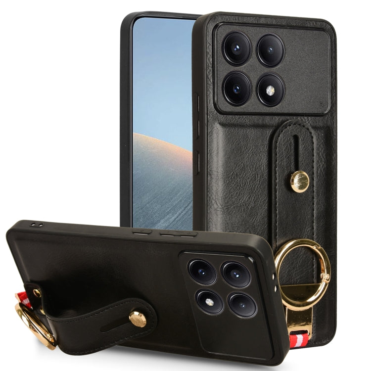 For Xiaomi Poco X6 Pro/Redmi K70E Wristband Leather Back Phone Case(Black) - Xiaomi Cases by buy2fix | Online Shopping UK | buy2fix